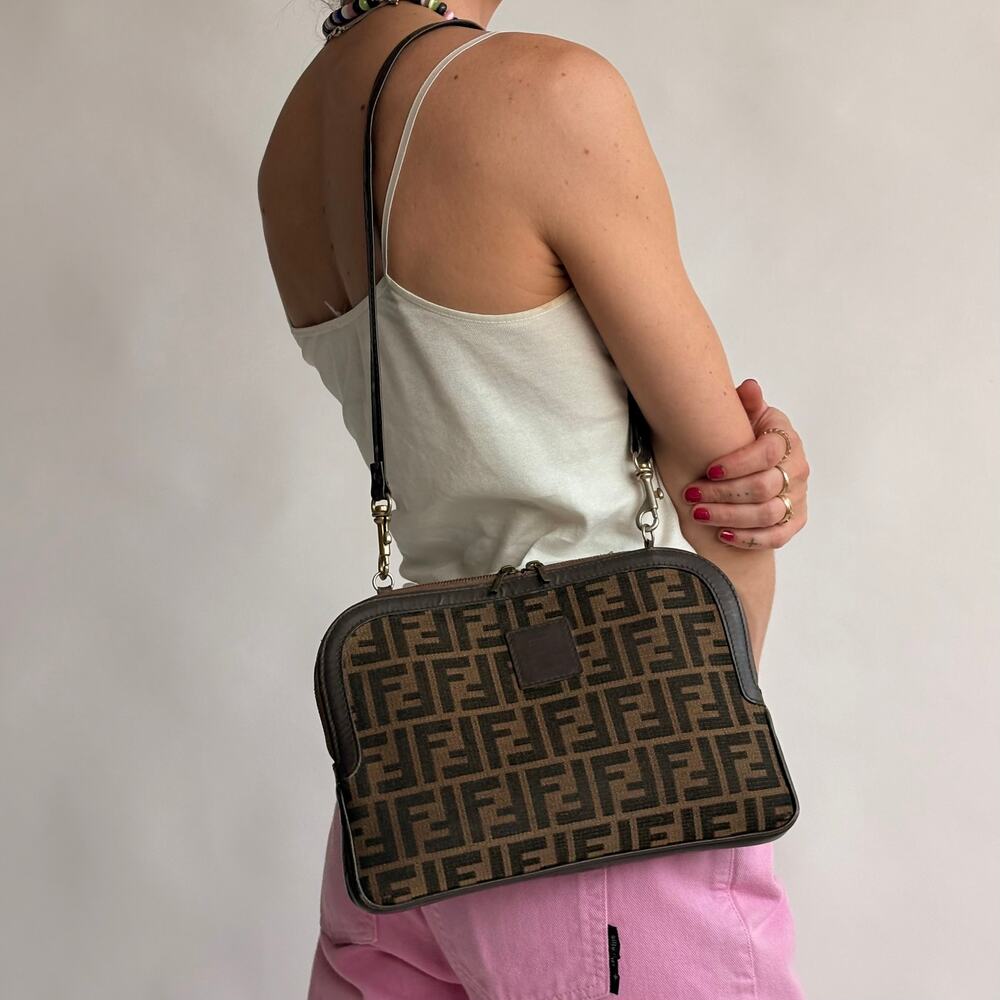 Vintage Fendi Zucca Canvas and Leather Monogram Thin Shoulder Bag - Picture 2 of 16